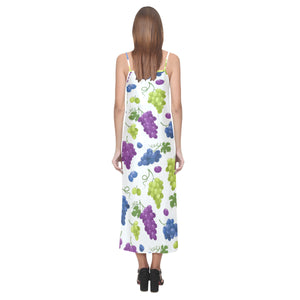Grape pattern V-Neck Open Fork Long Dress