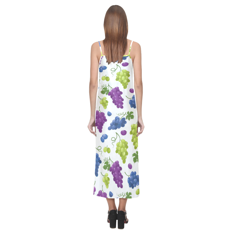 Grape pattern V-Neck Open Fork Long Dress
