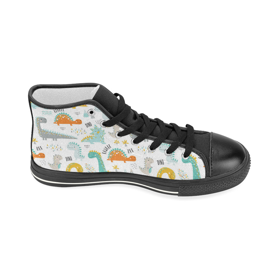 Cute funny kids dinosaurs pattern Women's High Top Canvas Shoes Black
