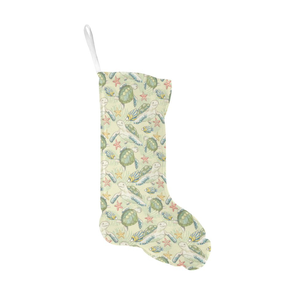 Hand drawn sea turtle fish pattern Christmas Stocking