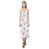 cute raccoons leaves pattern V-Neck Open Fork Long Dress