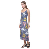 Fancy Carp pattern V-Neck Open Fork Long Dress
