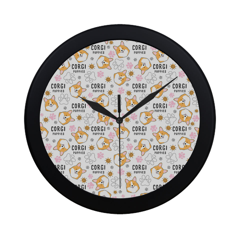 Corgi Dog Pattern Elegant Black Wall Clock