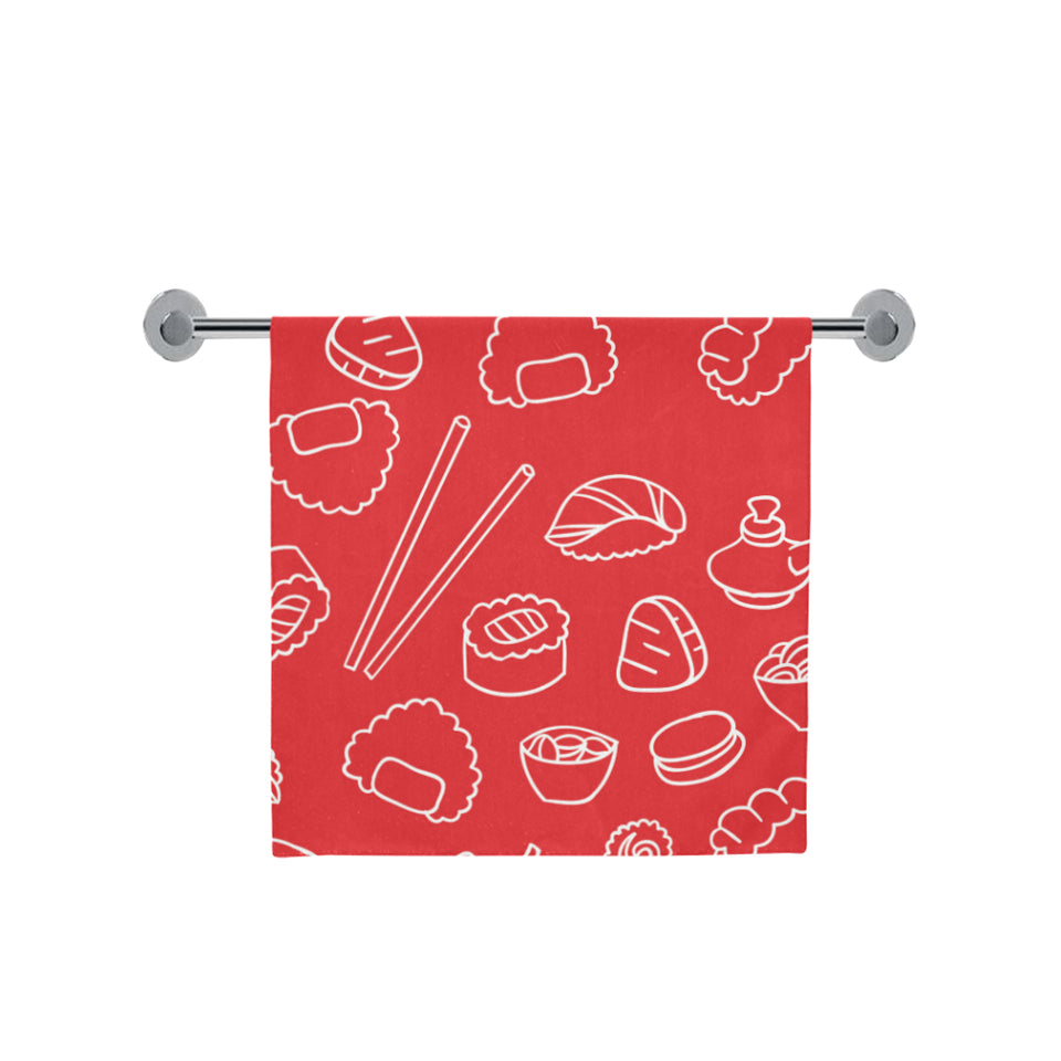 sushi pattern red background Bath Towel