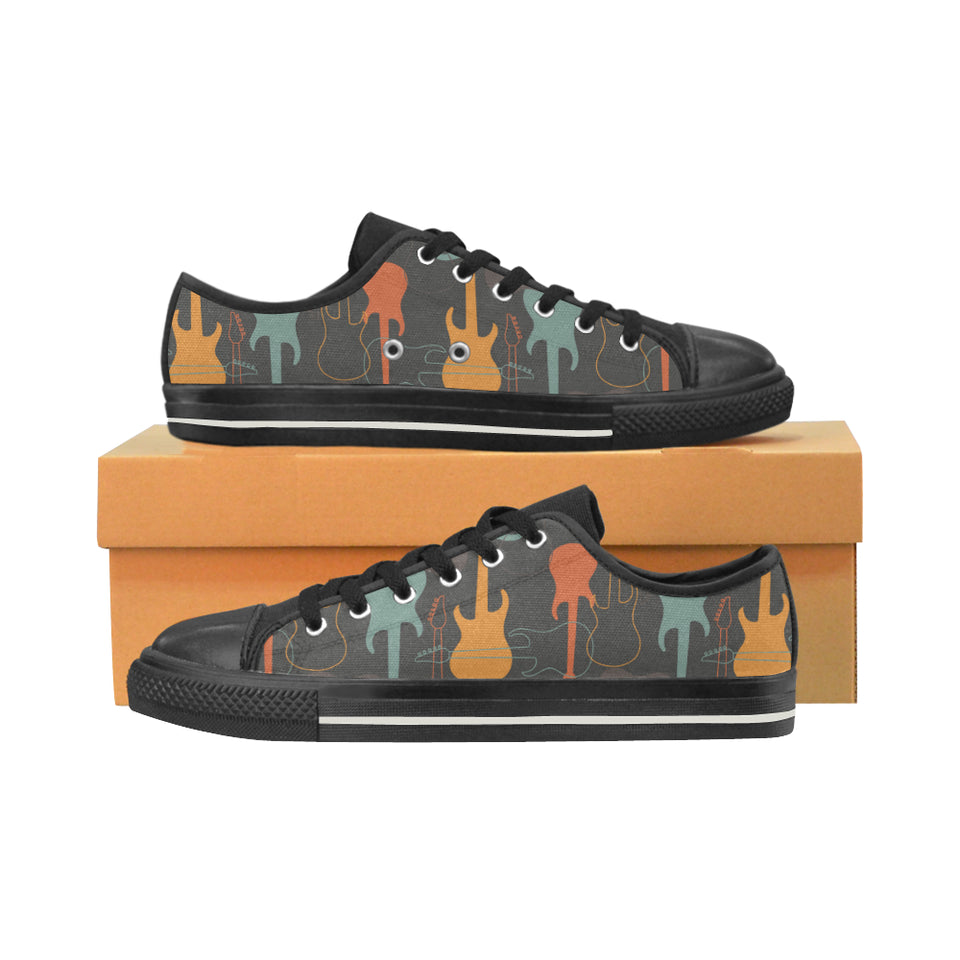 electric guitars pattern Men's Low Top Canvas Shoes Black