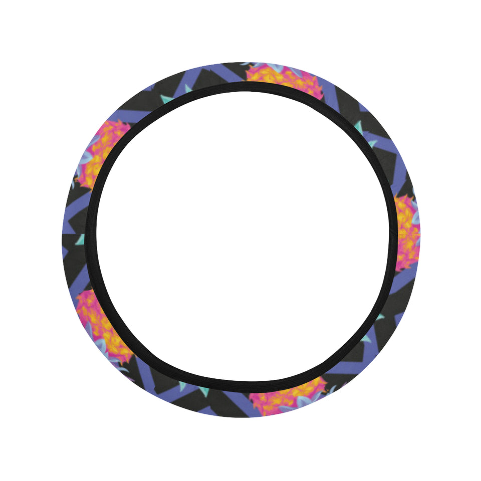Pineapples pattern zigzag background Car Steering Wheel Cover