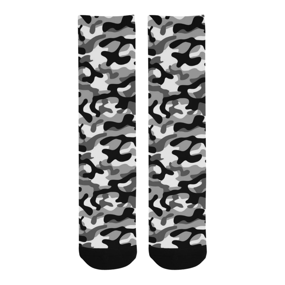 Black white camouflage pattern Crew Socks