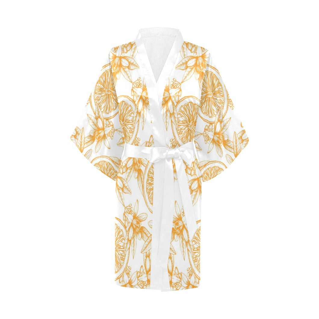 hand drawn orange fruit pattern Women's Short Kimono Robe