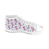 Purple seahorse blue coral pattern Men's High Top Canvas Shoes White