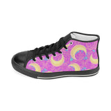 Moon pink rose background Women's High Top Canvas Shoes Black