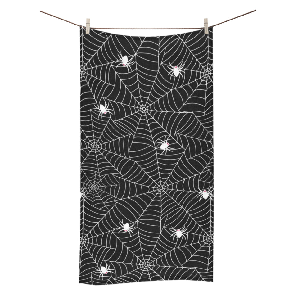 Spider web design pattern Black background white c Bath Towel