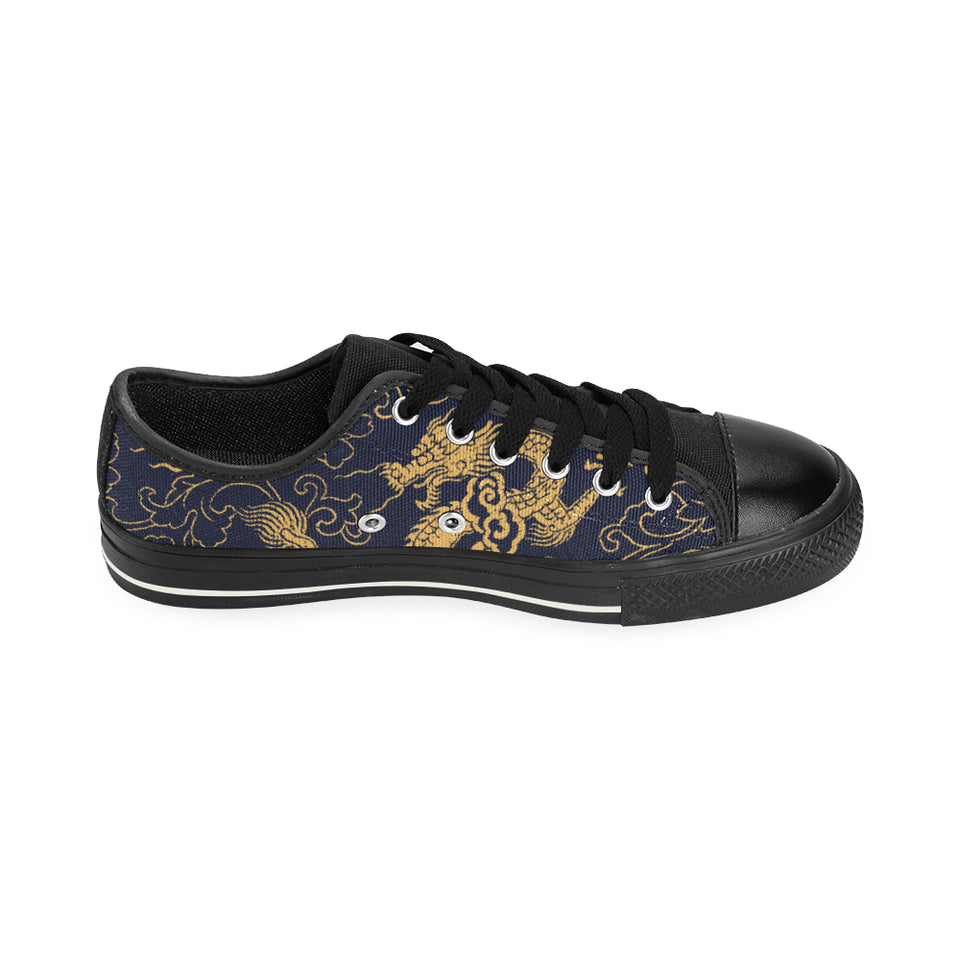 Gold dragon pattern Men's Low Top Canvas Shoes Black
