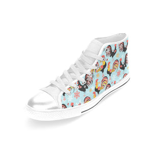 Rooster chicken cock snowfalke Women's High Top Canvas Shoes White