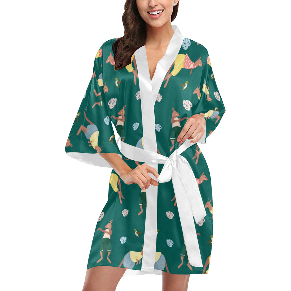Kangaroo leaves pattern Women's Short Kimono Robe