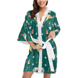 Kangaroo leaves pattern Women's Short Kimono Robe