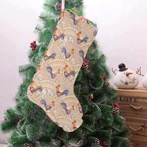 Cute rooster chicken cock floral ornament backgrou Christmas Stocking