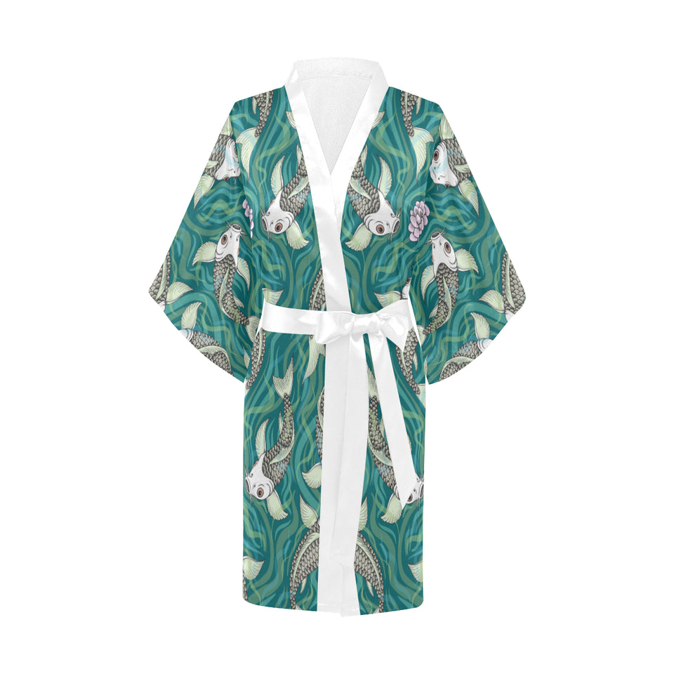 Koi Fish Carp Fish lotus pattern Women's Short Kimono Robe