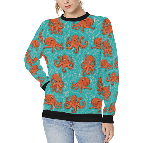 Octopus turquoise background Women's Crew Neck Sweatshirt