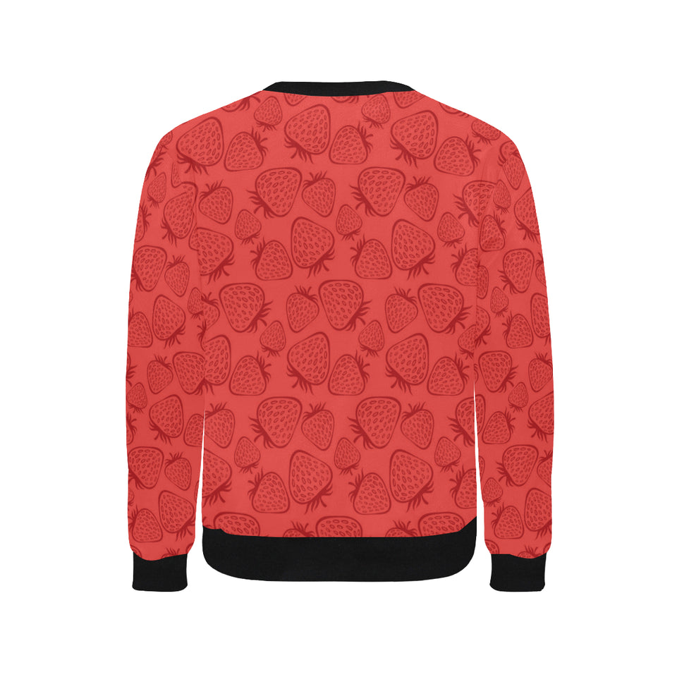 strawberry pattern red background Men's Crew Neck Sweatshirt