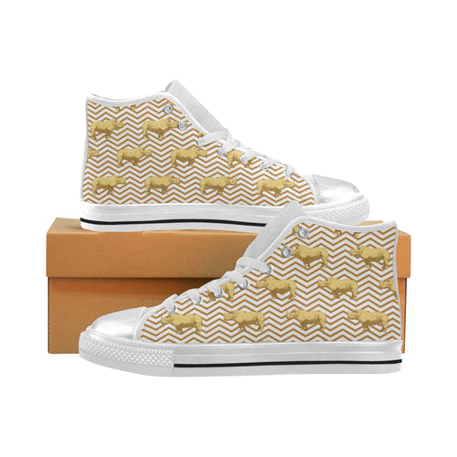 Rhino yellow theme pattern Women's High Top Canvas Shoes White