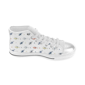 Cute helicopter star pattern Women's High Top Canvas Shoes White