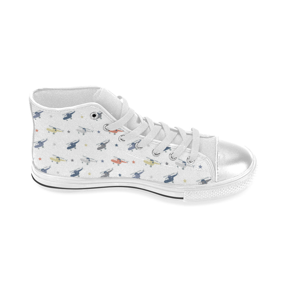 Cute helicopter star pattern Women's High Top Canvas Shoes White