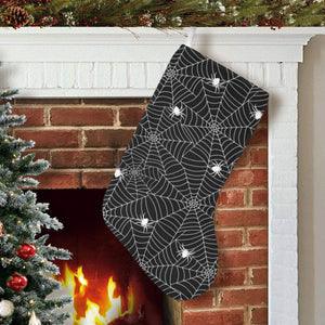 Spider web design pattern Black background white c Christmas Stocking