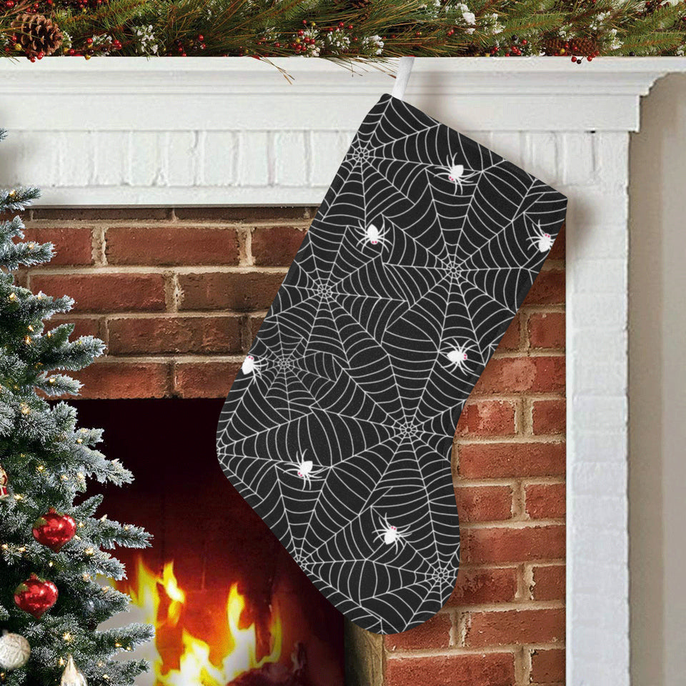 Spider web design pattern Black background white c Christmas Stocking