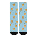 Brown cute pomeranian blue blackground Crew Socks