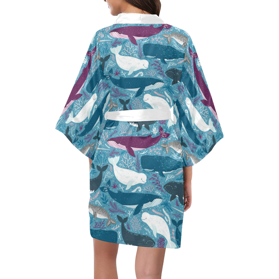 Whale design pattern Women's Short Kimono Robe