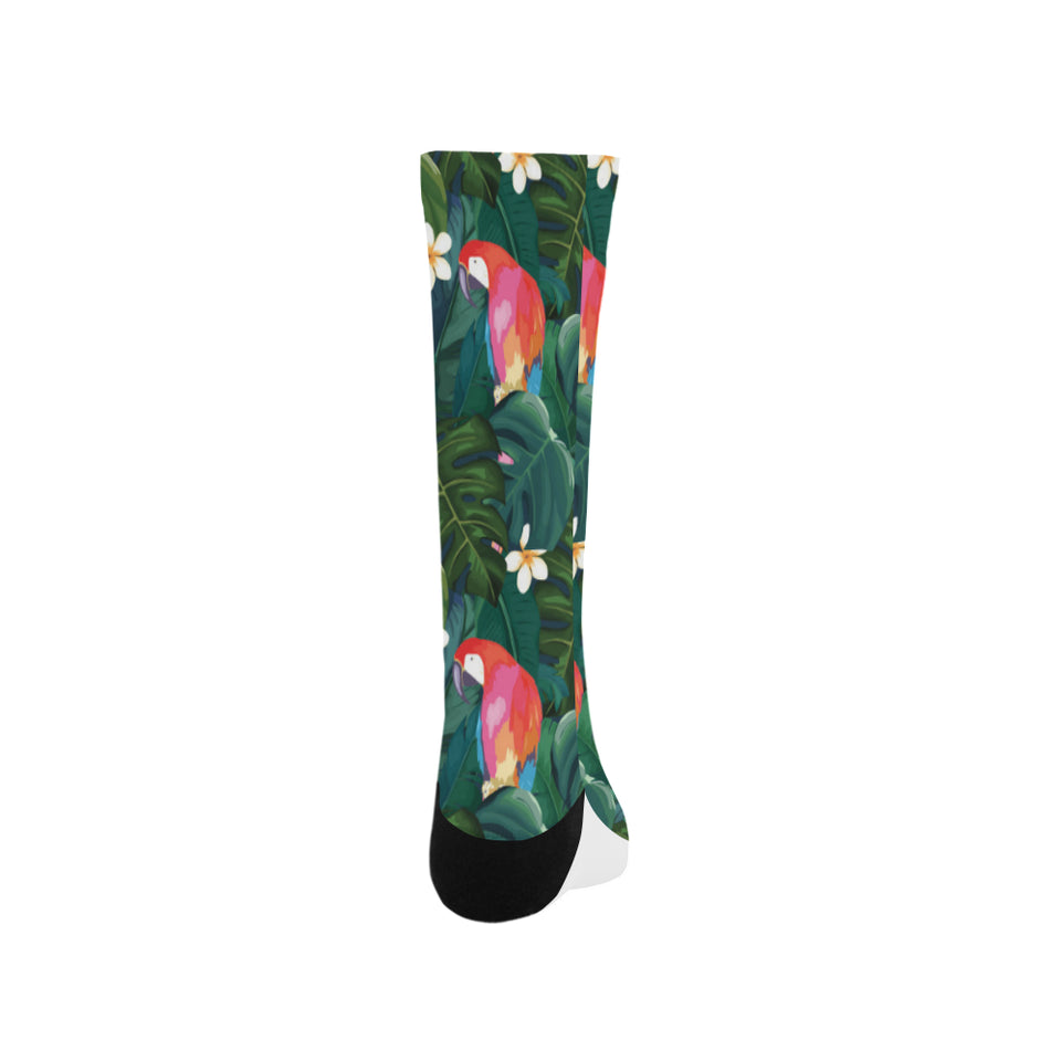 Parrot Palm tree leaves flower hibiscus pattern Crew Socks