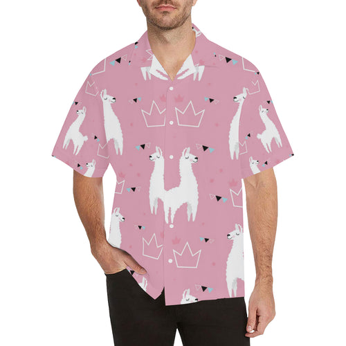 Llama Alpaca pink background Men's All Over Print Hawaiian Shirt