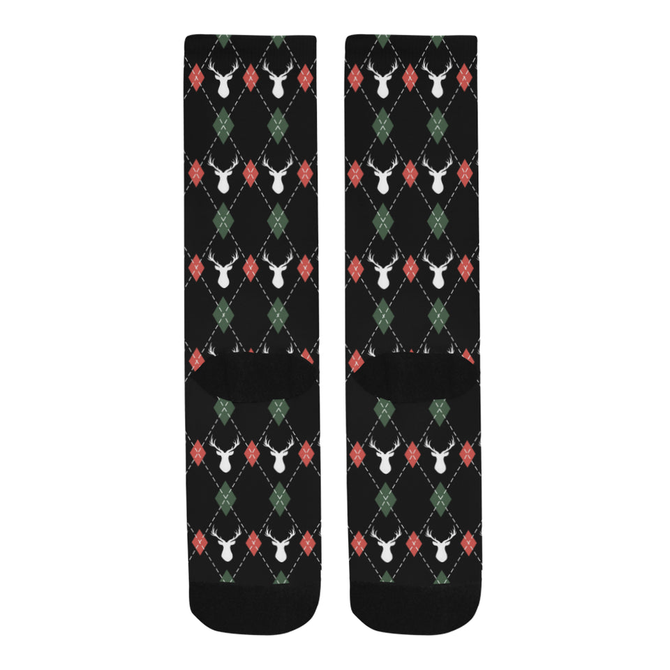 Deer Christmas new year pattern argyle Crew Socks