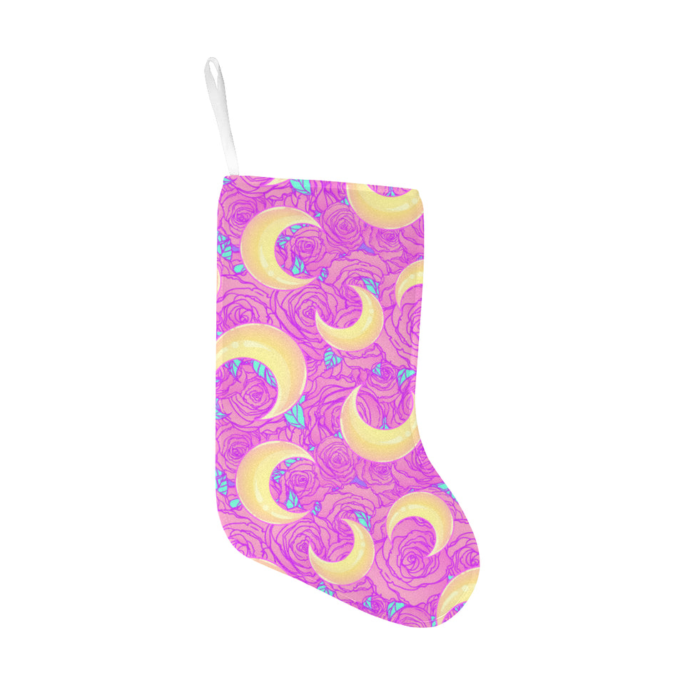 Moon pink rose background Christmas Stocking