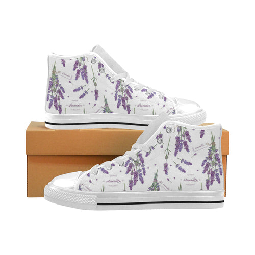 lavender flower design pattern Men's High Top Canvas Shoes White
