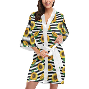 sunflowers ribbon background Women's Short Kimono Robe