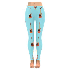 electric guitar pattern light blue background Women's Legging Fulfilled In US