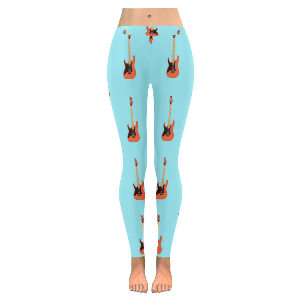 electric guitar pattern light blue background Women's Legging Fulfilled In US