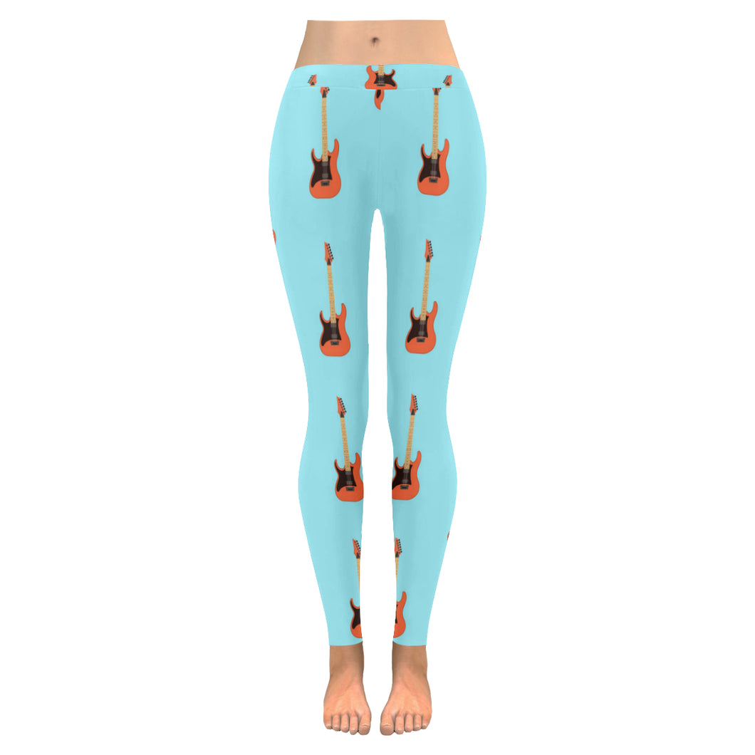 electric guitar pattern light blue background Women's Legging Fulfilled In US