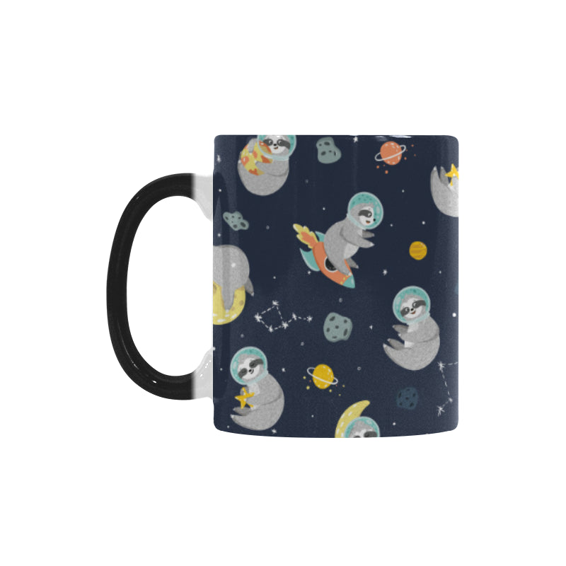 Cute sloth astronaut star planet rocket pattern Morphing Mug Heat Changing Mug