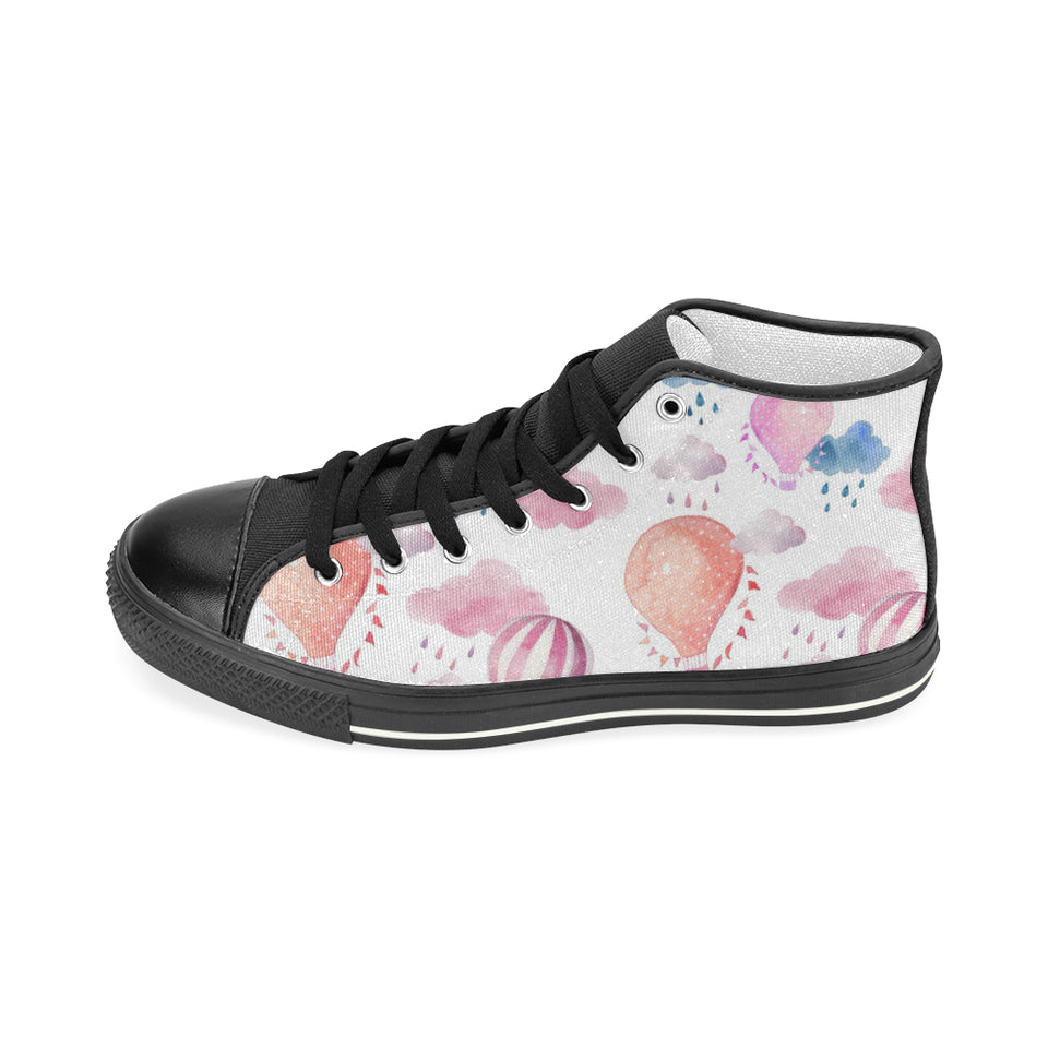 Watercolor air balloon cloud pattern Women's High Top Canvas Shoes Black