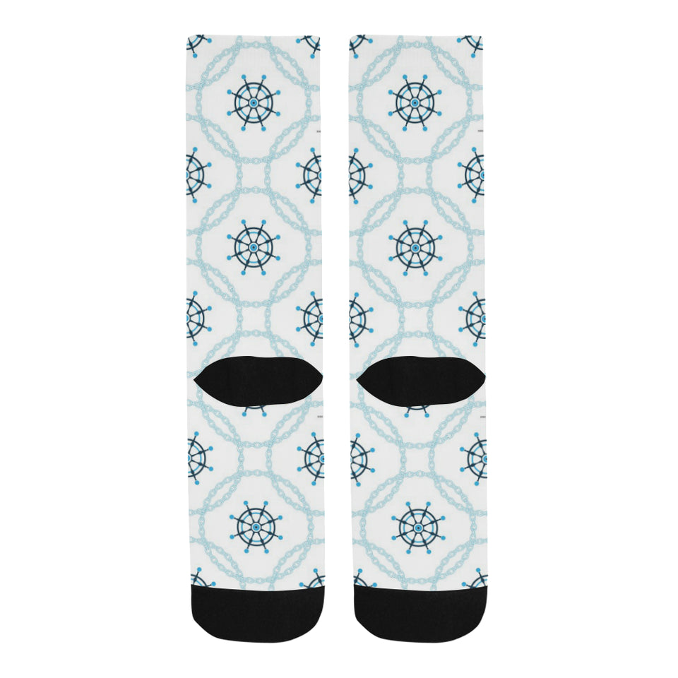 nautical steering wheel chain Crew Socks