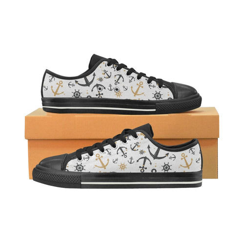 Anchors Rudders pattern Kids' Boys' Girls' Low Top Canvas Shoes Black