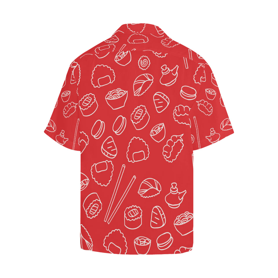 sushi pattern red background Men's All Over Print Hawaiian Shirt