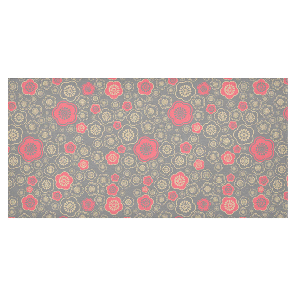 Red gold Sakura cherry blossom gray background Tablecloth