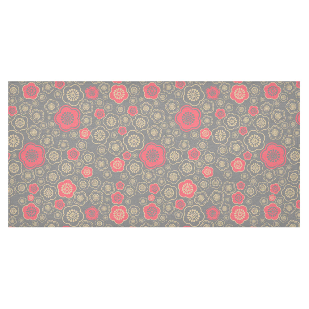 Red gold Sakura cherry blossom gray background Tablecloth