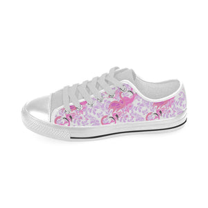 Pink flamingo flower pattern Men's Low Top Shoes White