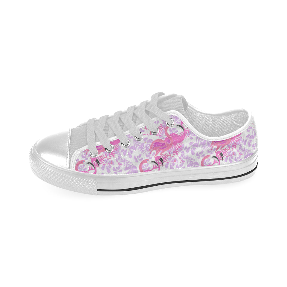 Pink flamingo flower pattern Men's Low Top Shoes White