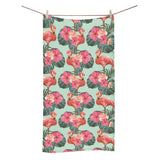 Beautiful flamingo tropical palm leaves hibiscus p Bath Towel