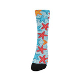 Blue red orange starfish pattern Crew Socks